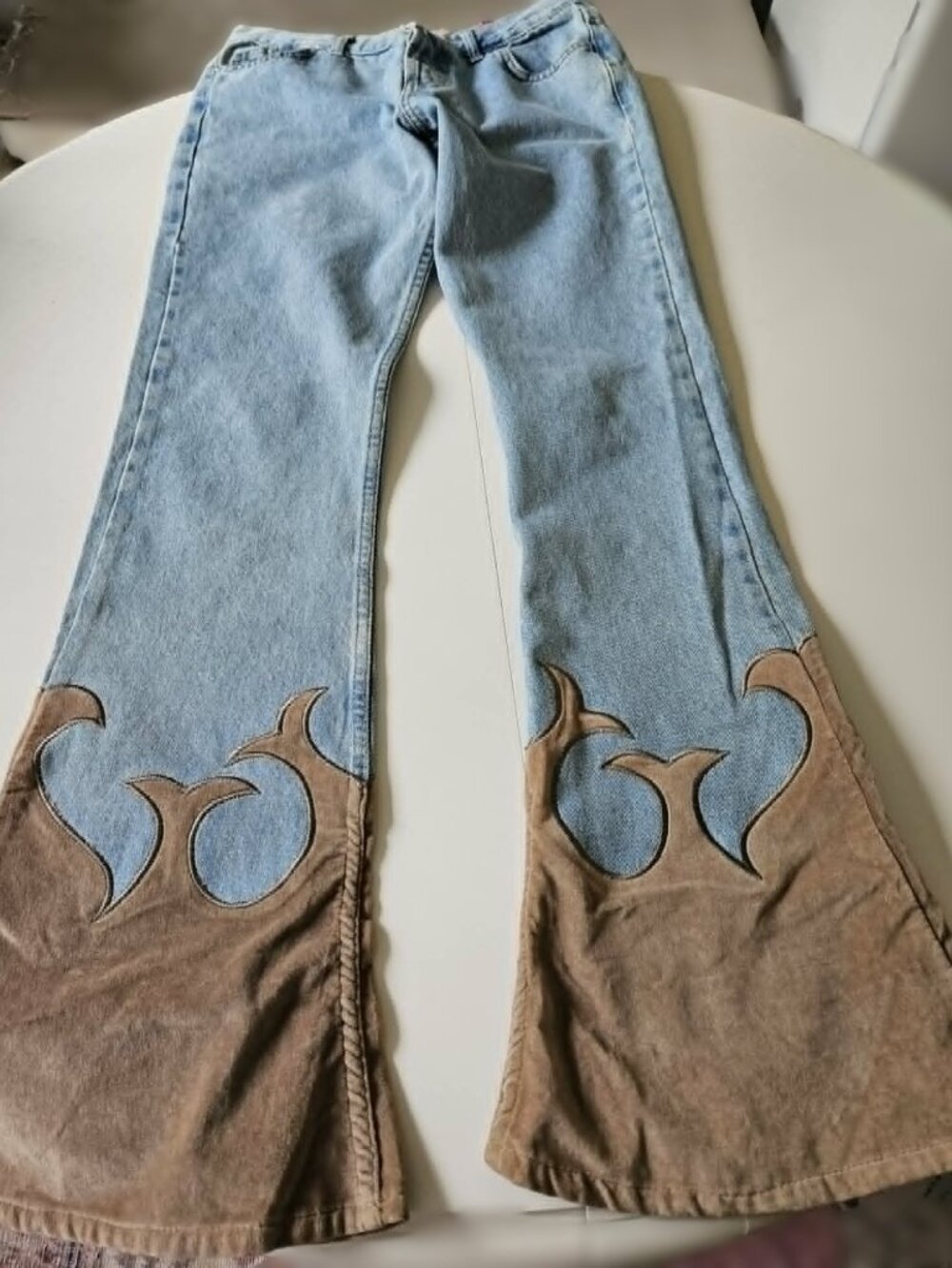 KSK Jeans, Flared Bottom, Tan Velvet trim, New No Tags Size 8